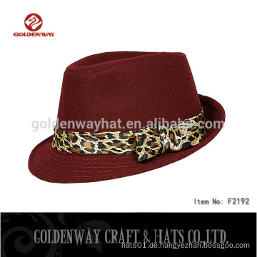 2015 Wein rote Frauen Damen Fedora Hut mit Leopard Dekoration